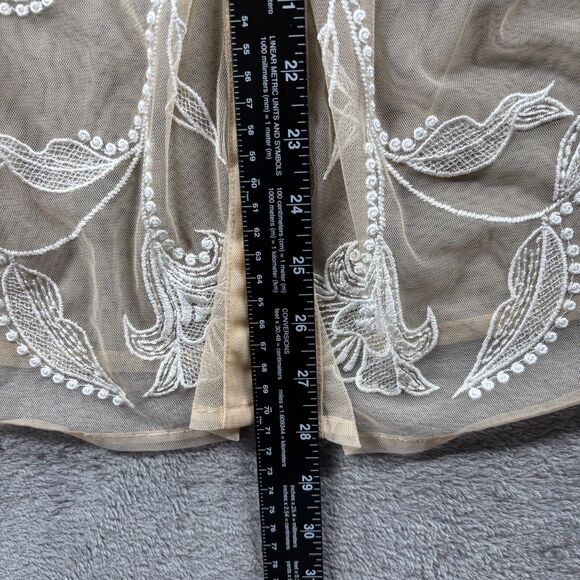Soft Surroundings Sheer Mesh Embroidered Pleated Tunic Top Beige Size 1X H304 - Picture 5 of 8